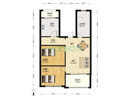 天顺景苑 2室1厅1卫 97平方