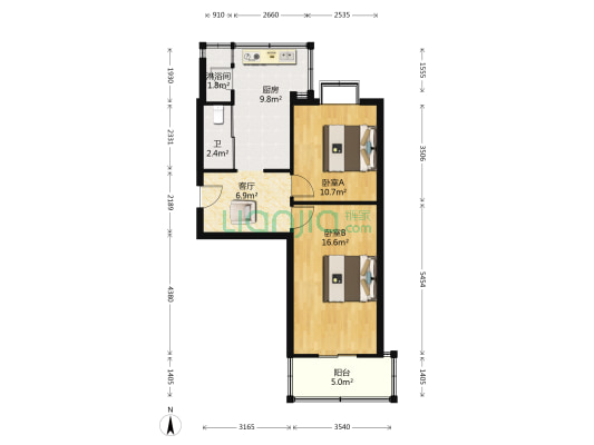 光明路39号院 2室1厅2卫 59平方