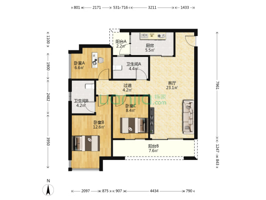 融创金弈时代 3室1厅2卫 99平方