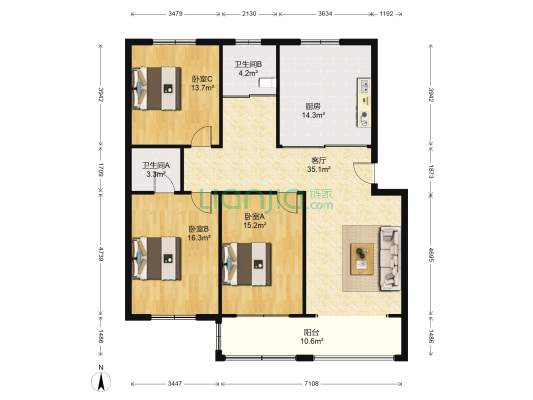 沙钢新村 3室1厅2卫 130平方