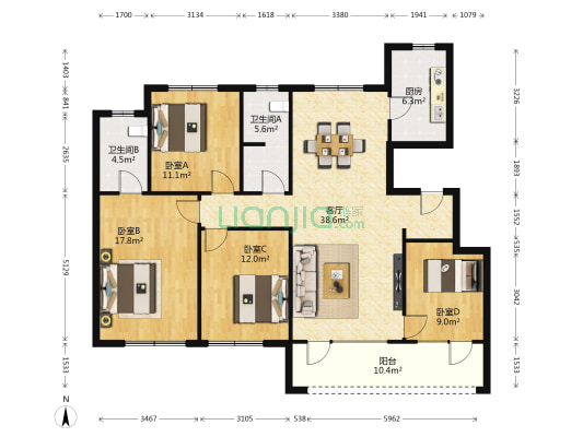 绿城沈阳全运村 4室2厅2卫 143平方