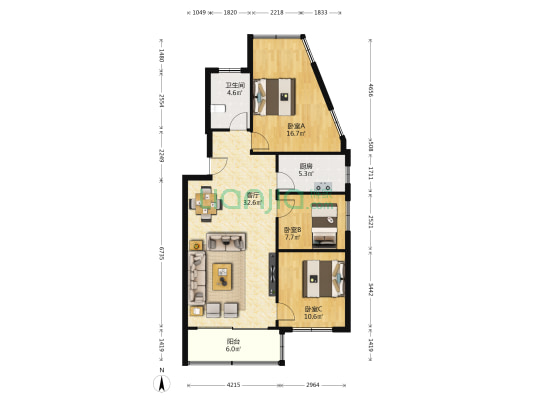 有色金属研究院西生活区 3室1厅1卫 92平方