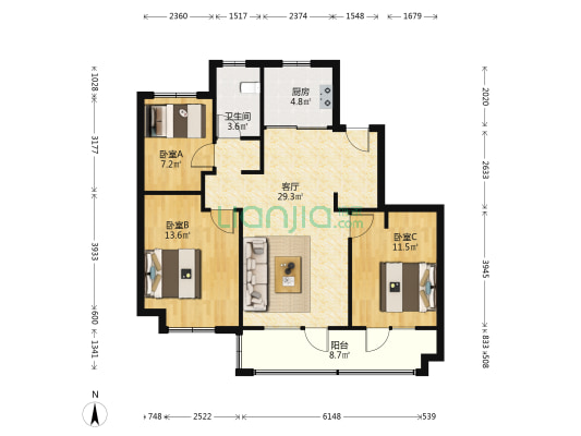 银盛泰博观星海一期 3室1厅1卫 108平方