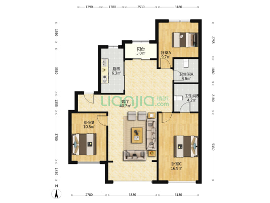 华润置地紫云府 3室1厅2卫 133平方