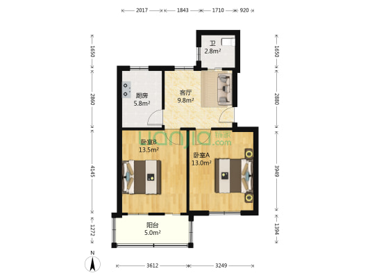 外洋小区 2室1厅1卫 59平方