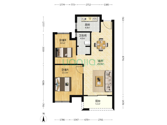 明想青年汇 2室1厅1卫 85平方