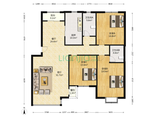 方正家园 3室2厅2卫 156平方