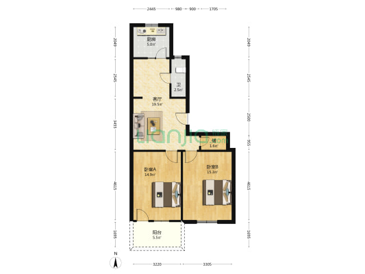 复园支路2号 2室1厅1卫 74平方