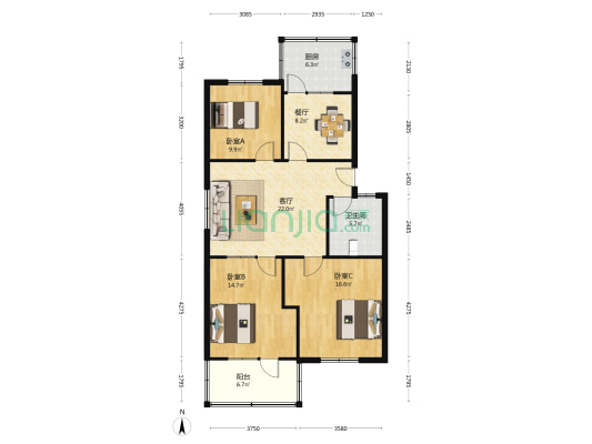 山大南路9-1号 3室2厅1卫 99平方