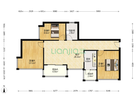 中惠金士柏山花园 3室1厅1卫 73平方