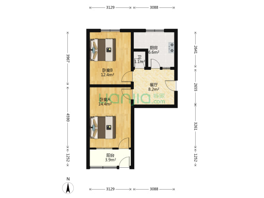 铁路宿舍 2室1厅1卫 57平方