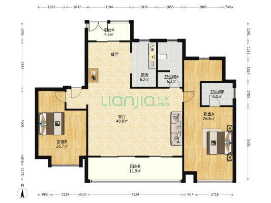御璟江山御璟园 2室1厅2卫 155平方