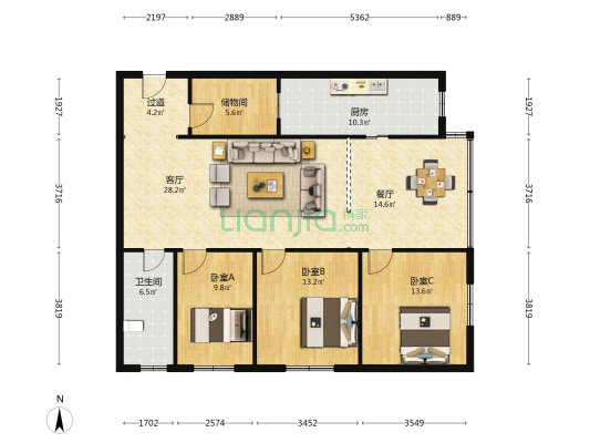 兴正里 3室2厅1卫 122平方