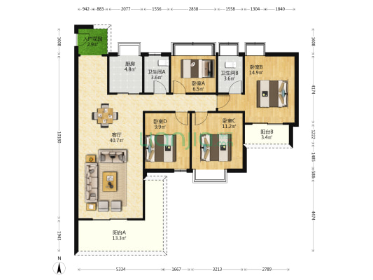 经达御金湾 4室1厅2卫 136平方