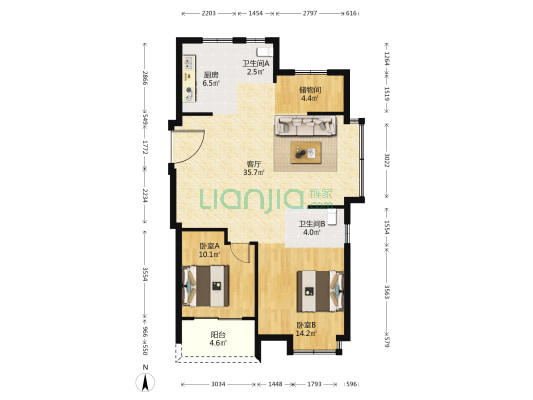荣安桂语嵩江 2室1厅2卫 107平方