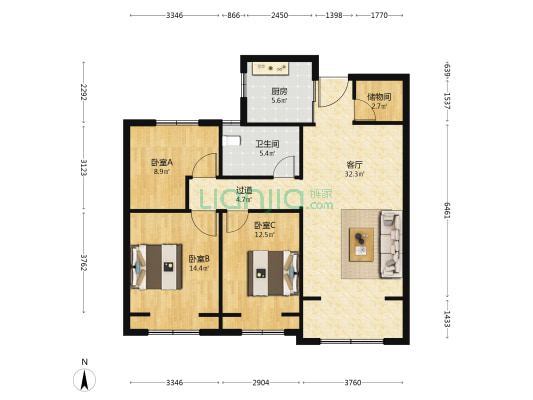 天鸿水岸景城 3室1厅1卫 112平方