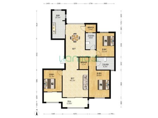 御园 3室1厅2卫 140平方
