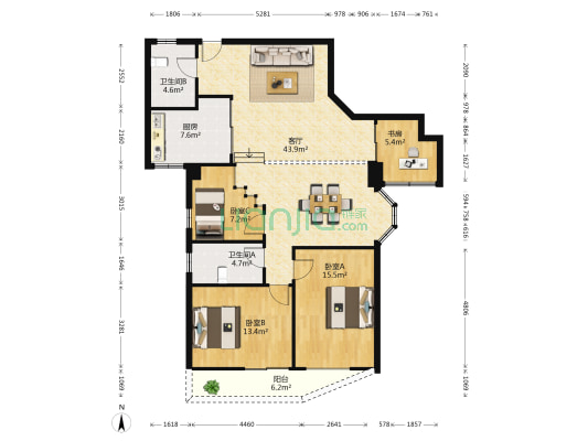 天永公寓 4室1厅2卫 141平方