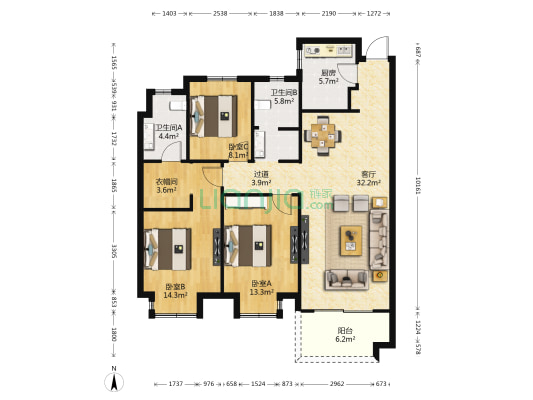 万科洪坊1951 3室1厅2卫 119平方