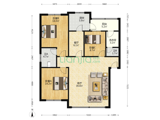 小金县林业局干休所 3室2厅2卫 123平方