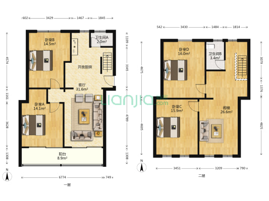 钮家巷 4室1厅2卫 87平方