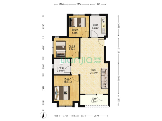 国信紫玉台 3室1厅1卫 90平方