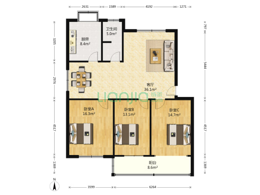 南阳路269号 3室1厅1卫 113平方