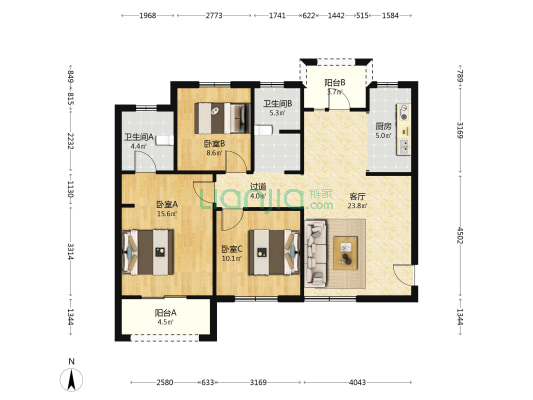 拓丰祥和居2号院 3室1厅2卫 116平方
