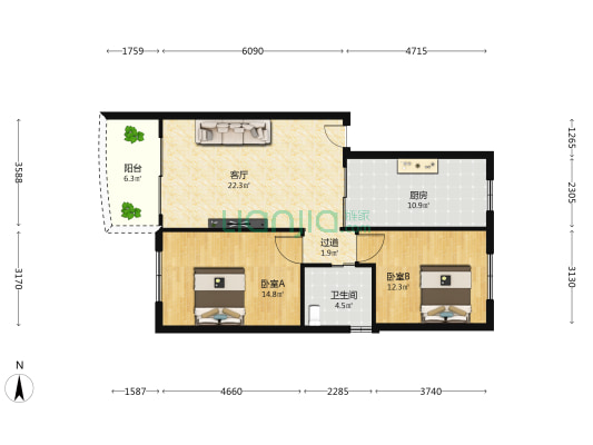 龙景台 2室1厅1卫 87平方