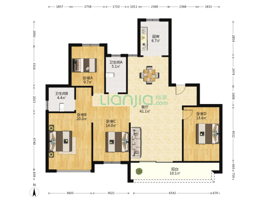 南琨华园 4室1厅2卫 168平方