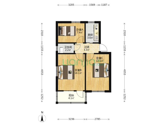 大桥南路16号 3室0厅1卫 58平方