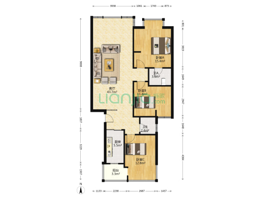强盛富华城 3室1厅2卫 112平方