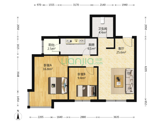 林城佳苑 2室1厅1卫 90平方