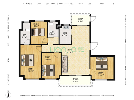 碧桂园未领苑 4室1厅2卫 140平方