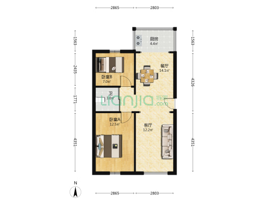 兰天二区 2室2厅1卫 73平方