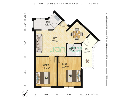 京东小区D区 2室1厅1卫 71平方
