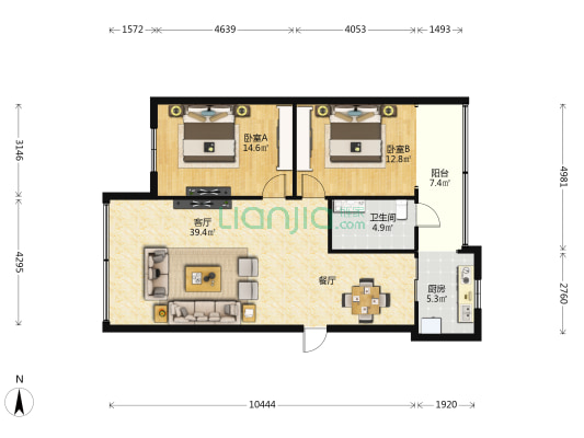 滨河路宿舍 2室1厅1卫 93平方