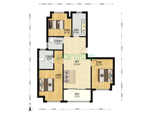 云曜府 3室1厅2卫 102平方