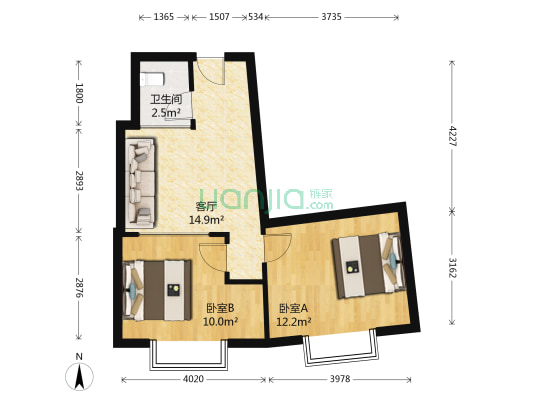 东光国际公寓 2室1厅1卫 58平方