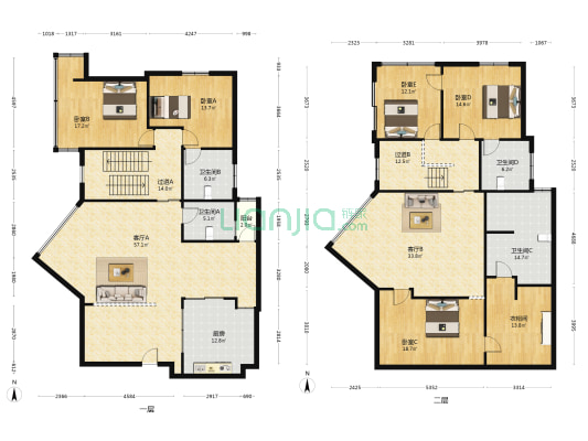 明园大厦 5室2厅4卫 299平方