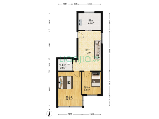 建设集团宿舍 2室1厅1卫 59平方