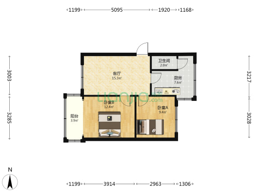 解放西路30号 2室1厅1卫 58平方