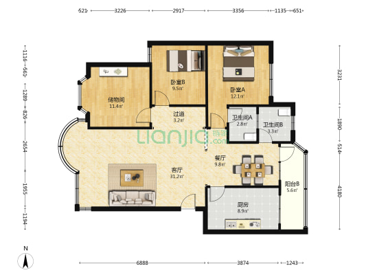 清溪商业街 2室2厅2卫 112平方