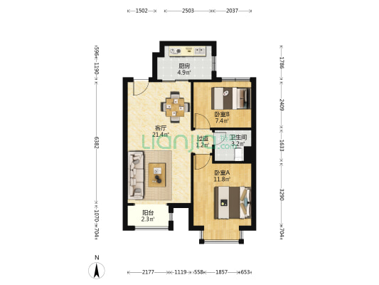 春城绿景兰亭苑 2室1厅1卫 80平方