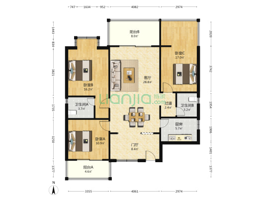 和风祥园 3室1厅2卫 122平方