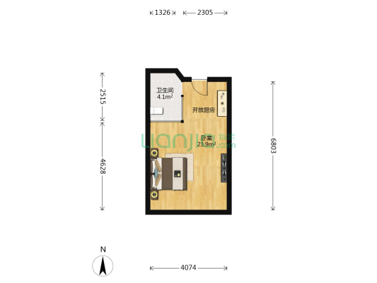 中盛公寓 1室0厅1卫 40平方