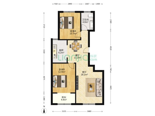 嘉辰海纳城 2室2厅1卫 95平方