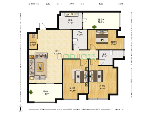 碧桂园天玺湾 3室1厅2卫 158平方