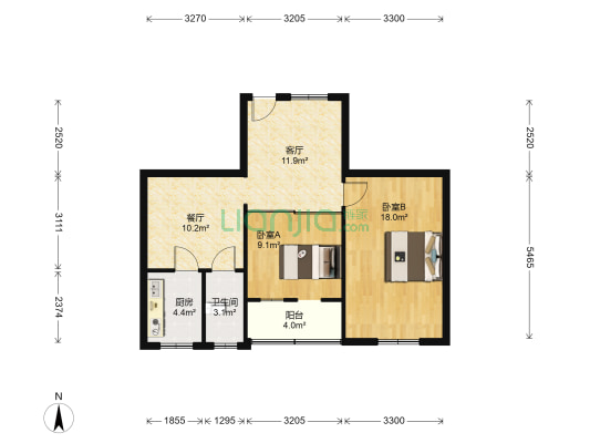 马军寨三村 2室2厅1卫 65平方