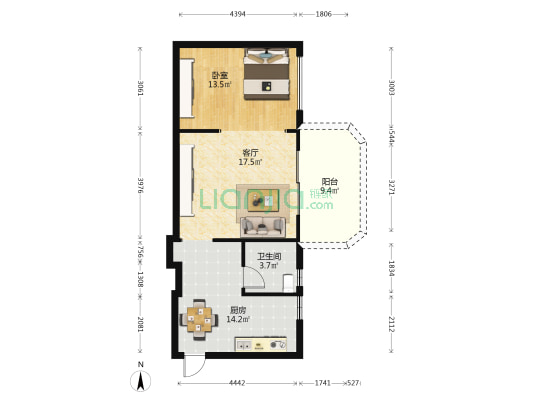 金陵海景花园 1室1厅1卫 74平方